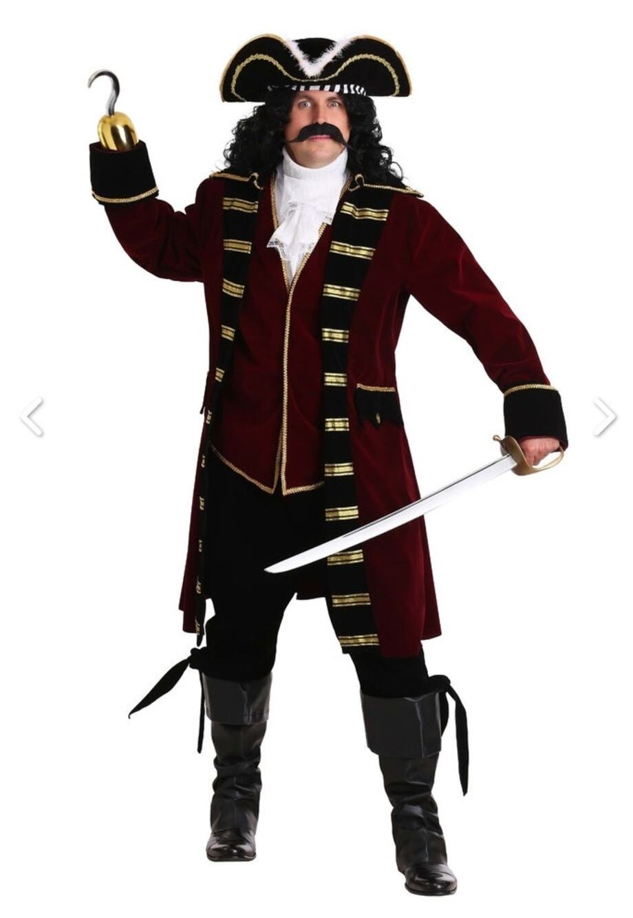 Halloween Costumes Captain Hook Costume Mens 6X Burgundy Velvet Pirate Coat